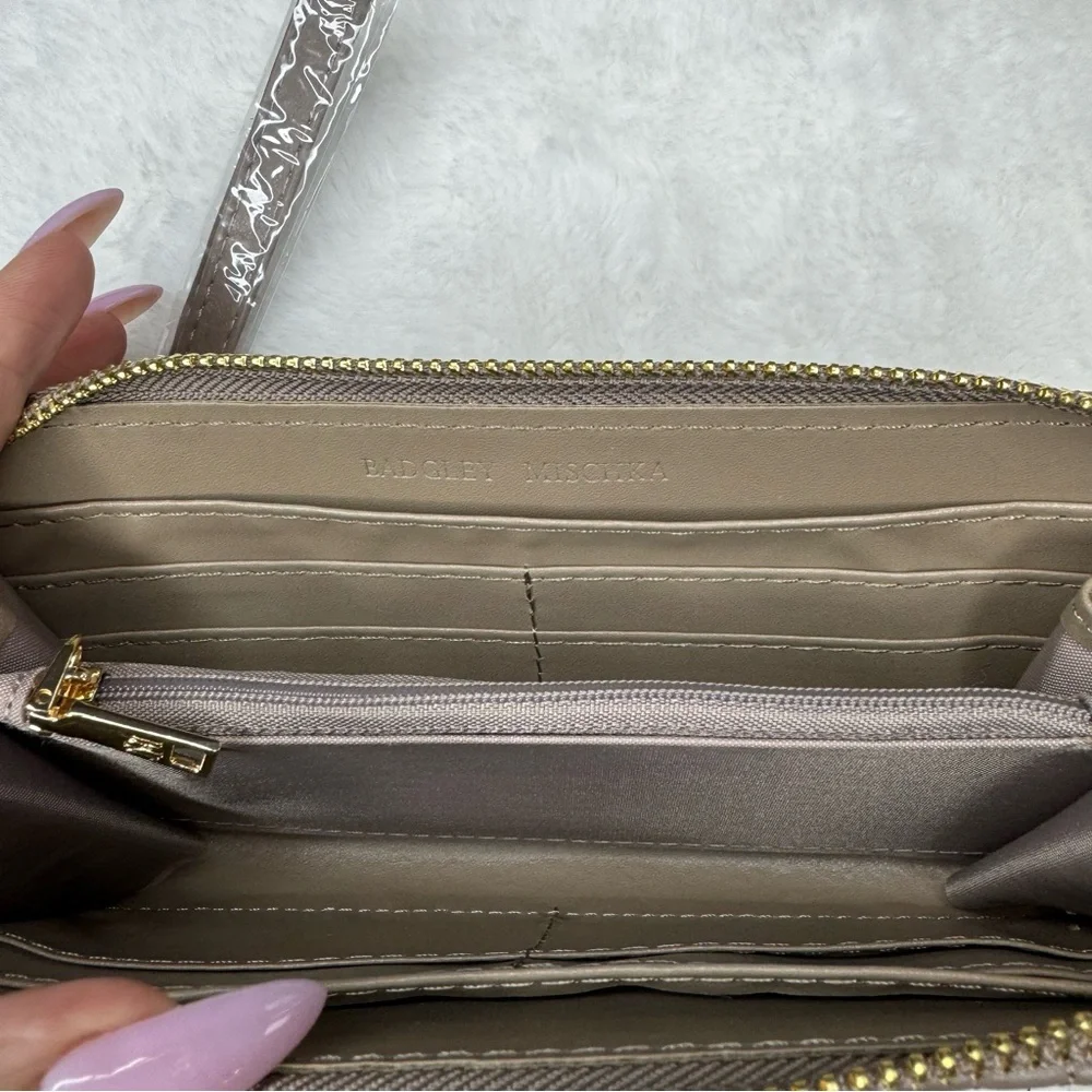 Badgley Mischka Long Taupe Wallet with Phone Pocket & Wrislet - Picture 7 of 8